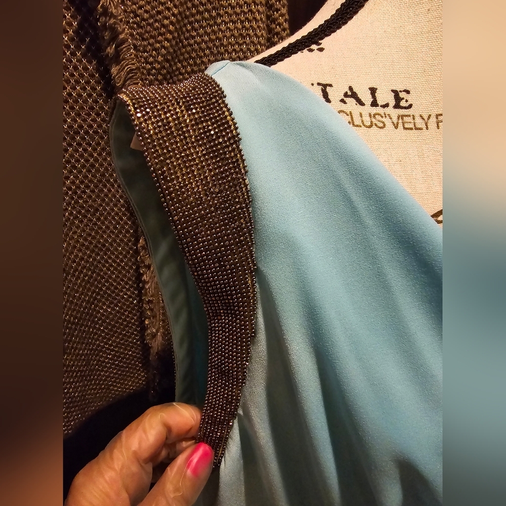 Escada Sheath Dress Blue Beaded Accents Sleeveless Perfect ! - Picture 5 of 7